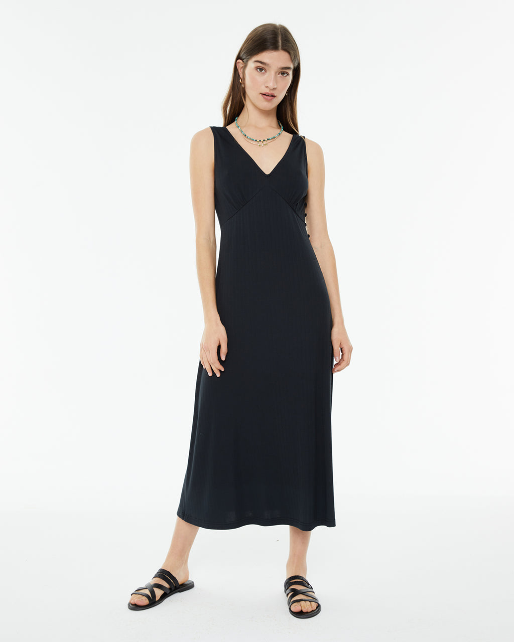 Vestido largo evasé de canalé sin mangas
