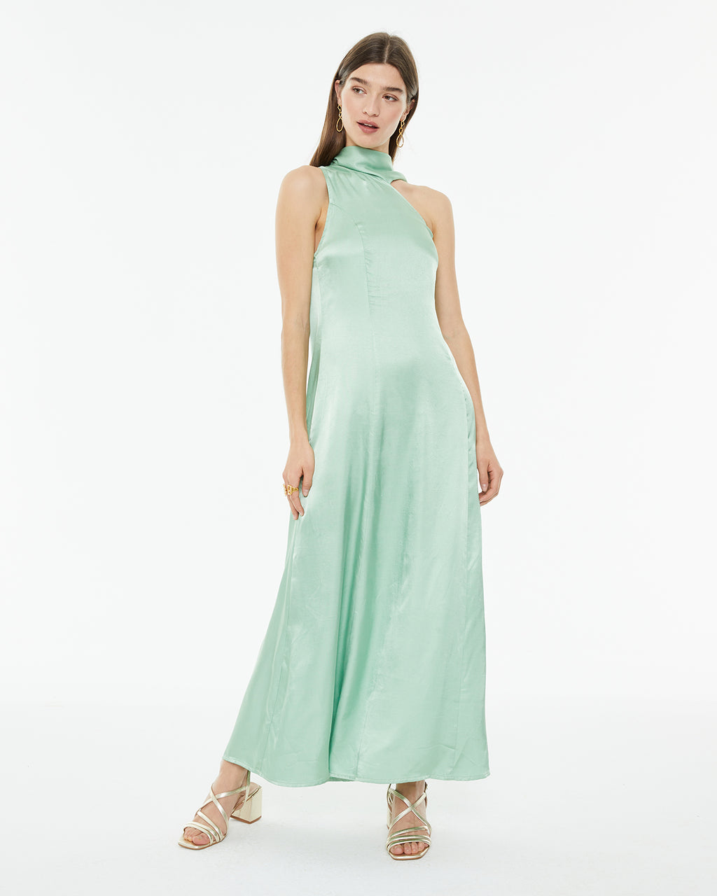 Vestido largo de fiesta asimétrico con pañuelo escote