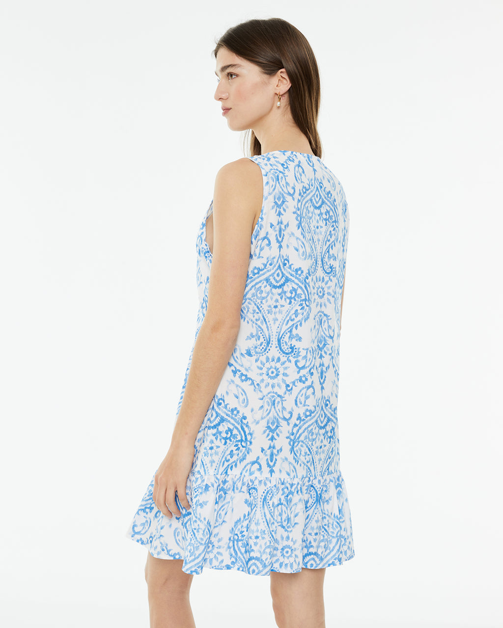 Vestido corto estampado con frunce en escote