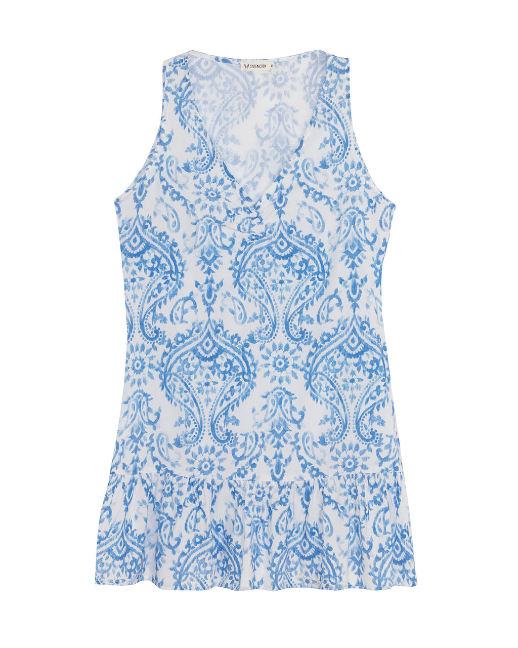 Vestido corto estampado con frunce en escote