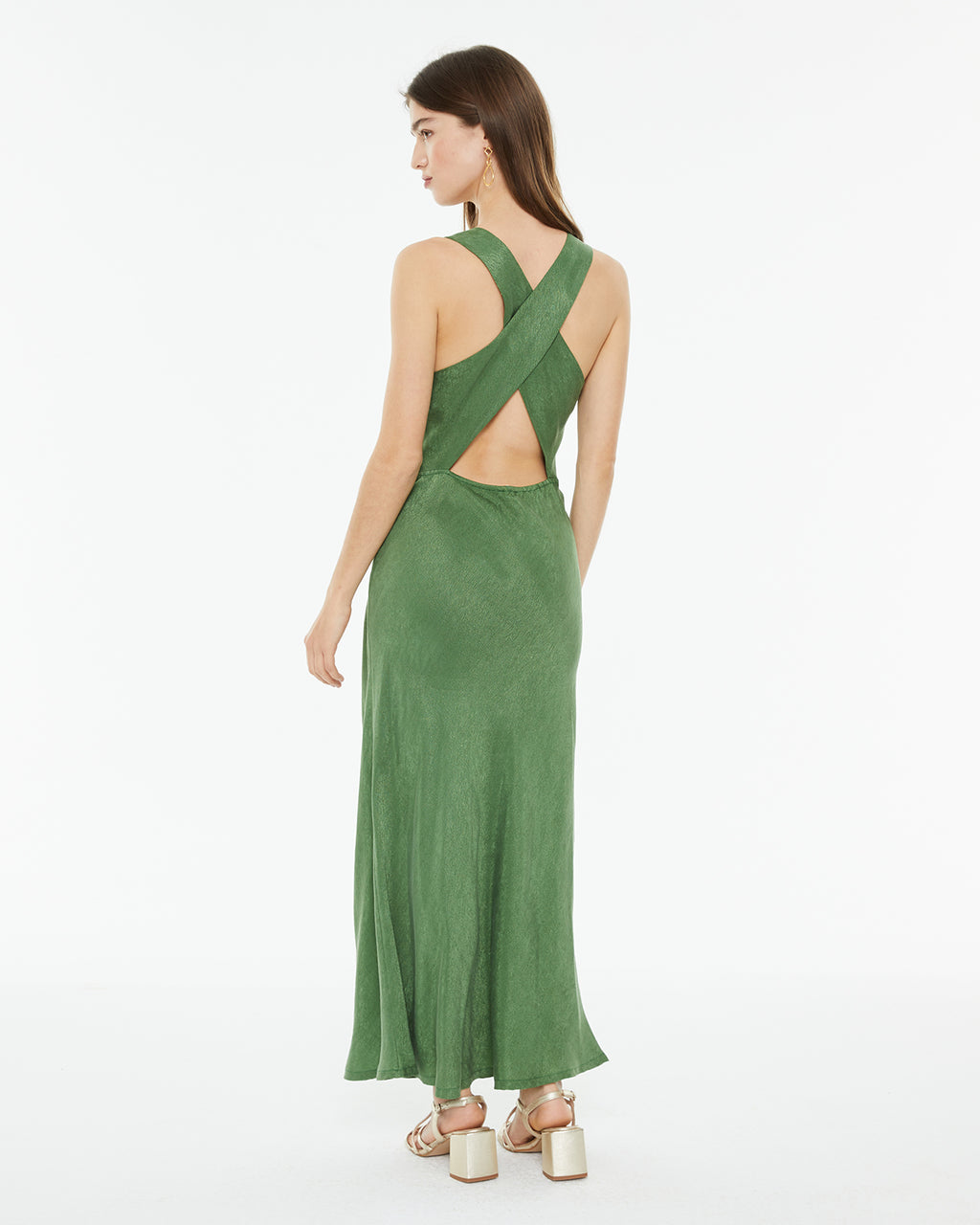Vestido largo ajustado tejido jaquard con escote halter