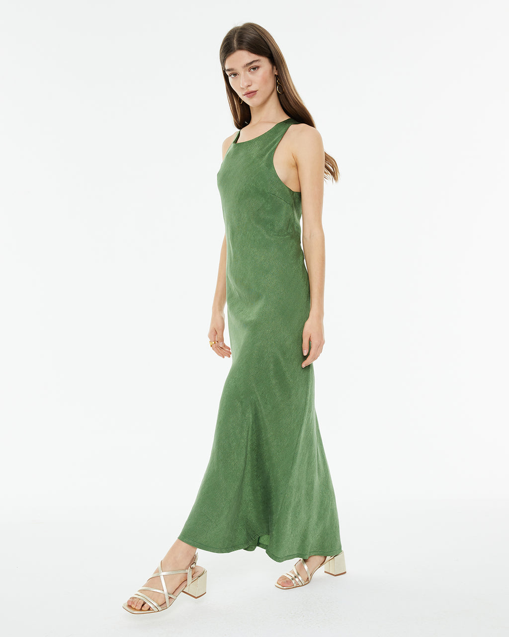 Vestido largo ajustado tejido jaquard con escote halter