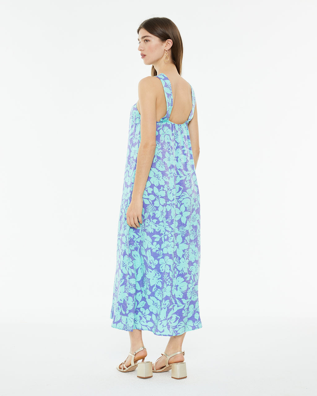 Vestido largo de fiesta estampado floral grande
