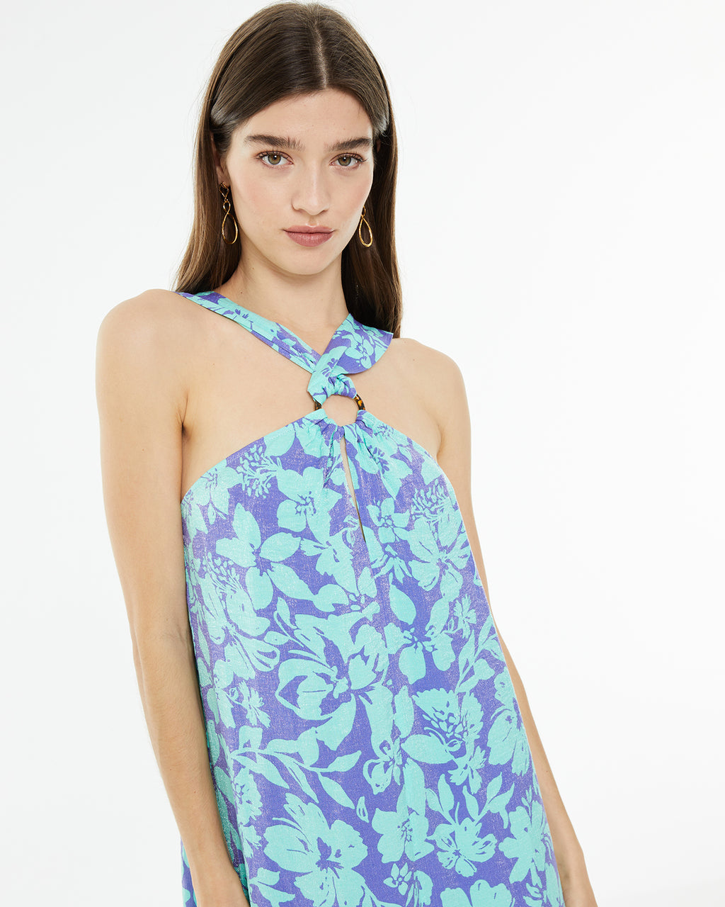 Vestido largo de fiesta estampado floral grande