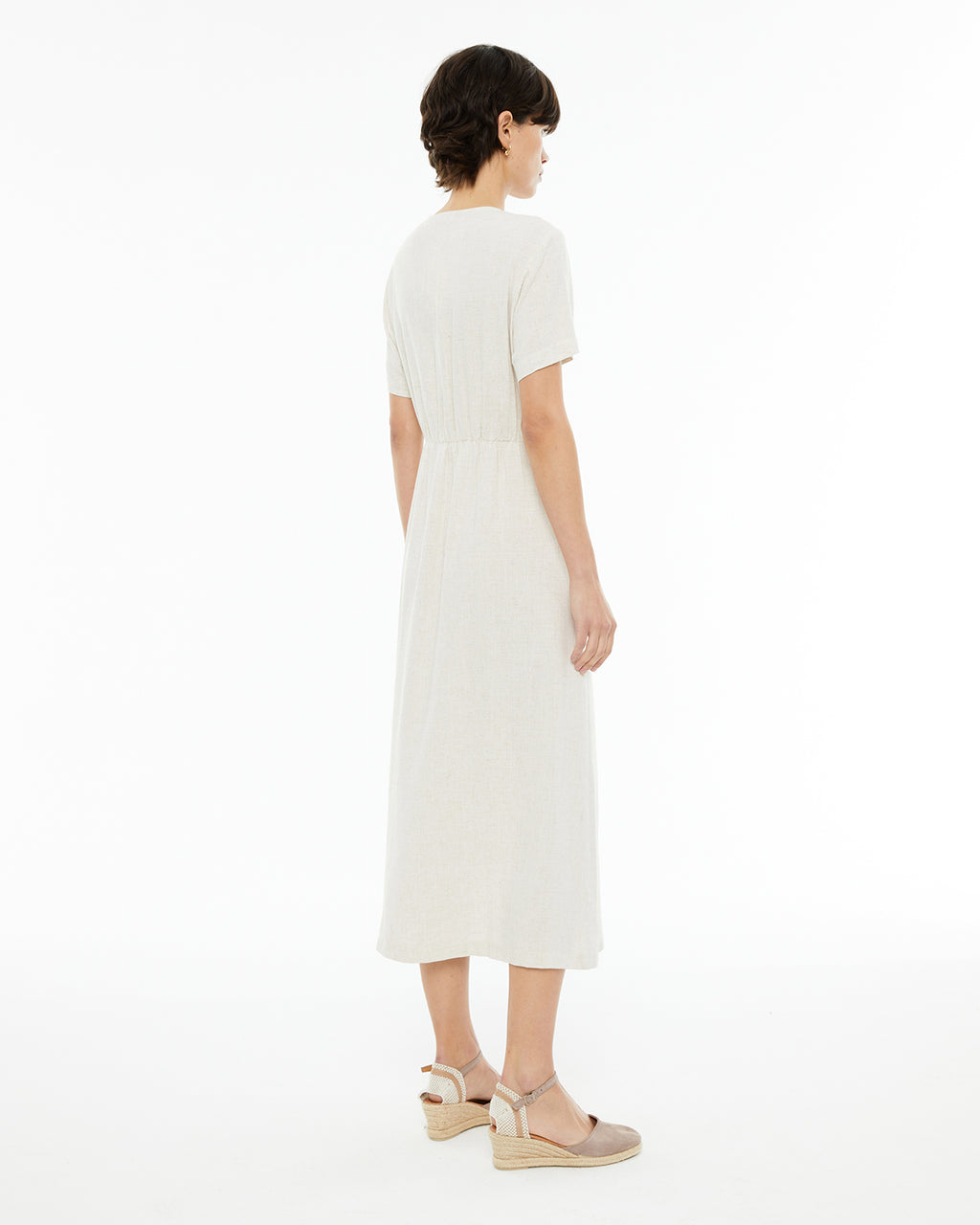 Vestido midi de manga corta abotonado delantero