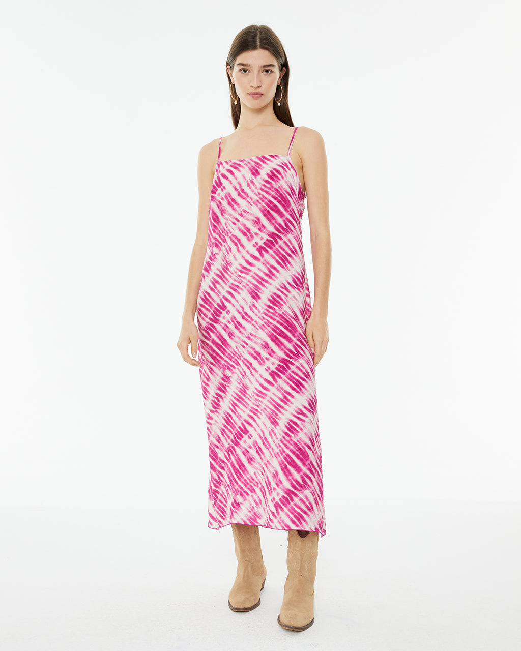 Vestido midi de tirantes estampado tie dye