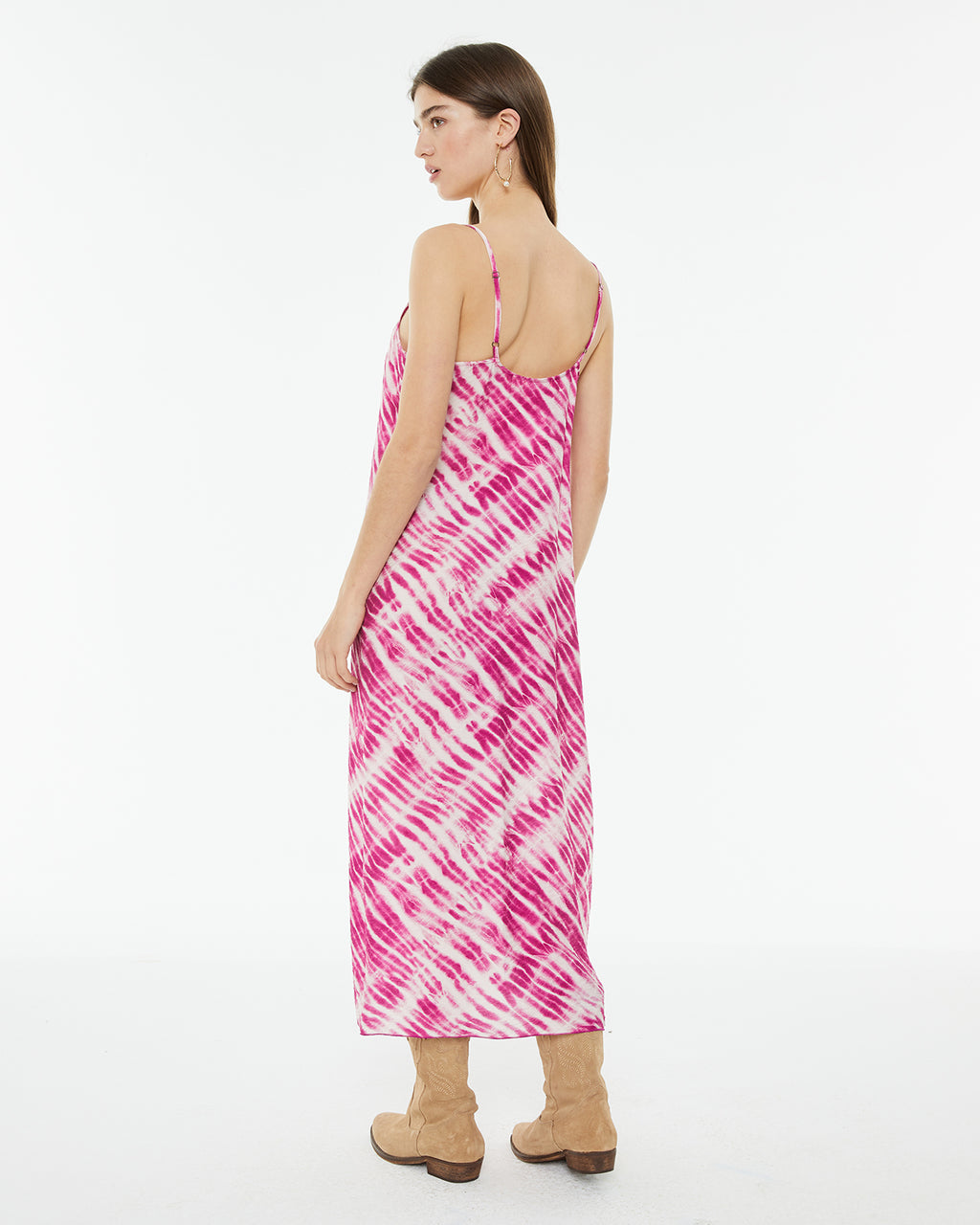 Vestido midi de tirantes estampado tie dye