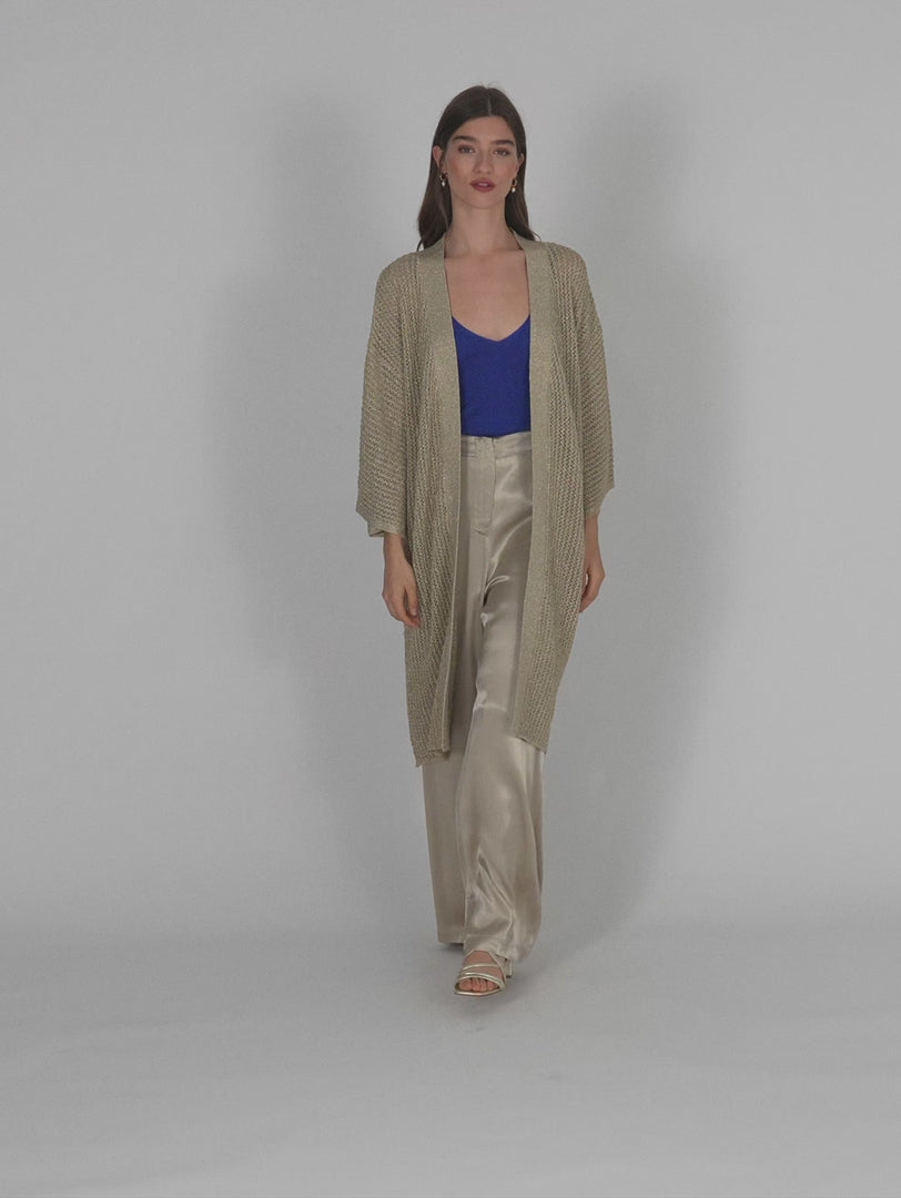 Kimono largo de punto calado de lúrex