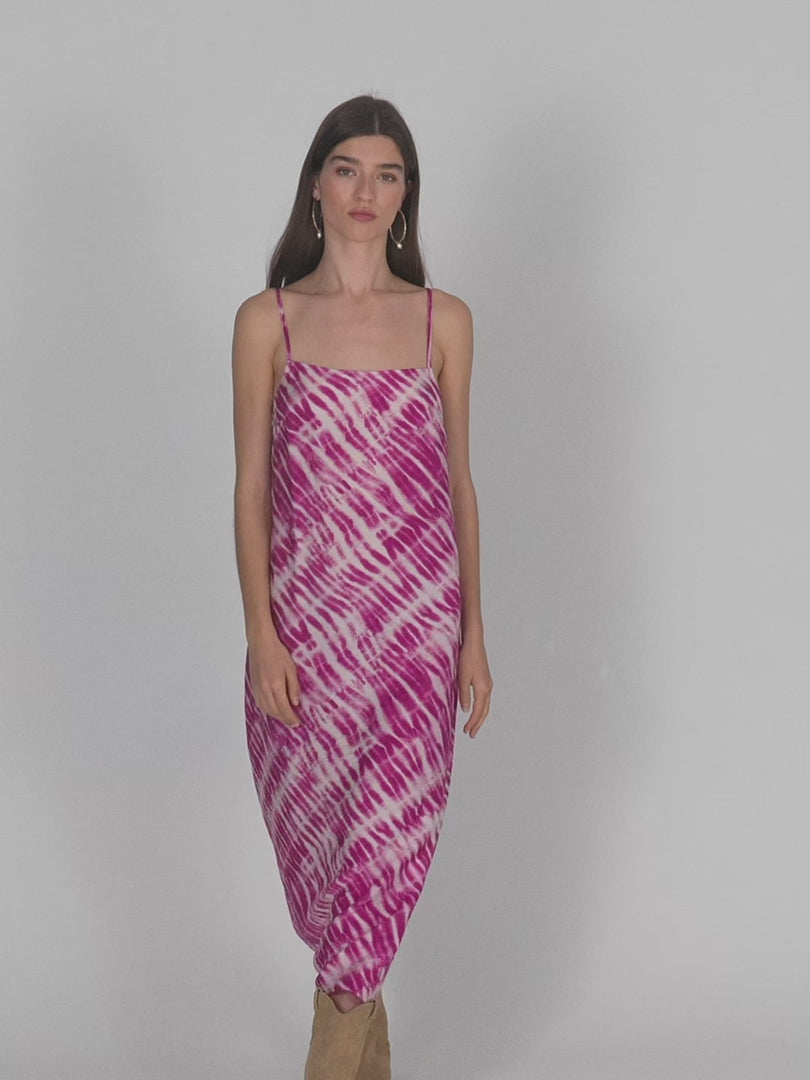 Vestido midi de tirantes estampado tie dye