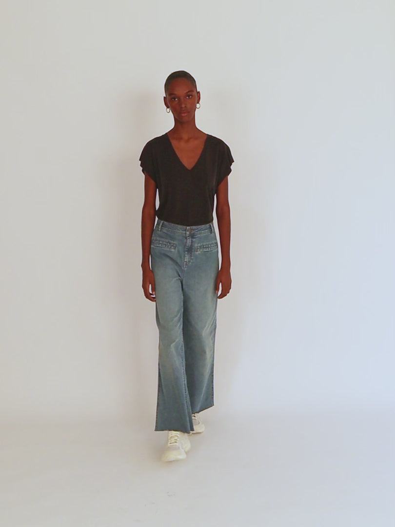 Pantalón vaquero wide leg tiro medio bolsillos delanteros vivo