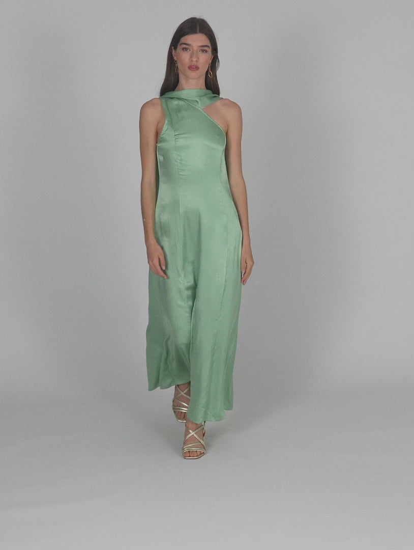Vestido largo de fiesta asimétrico con pañuelo escote